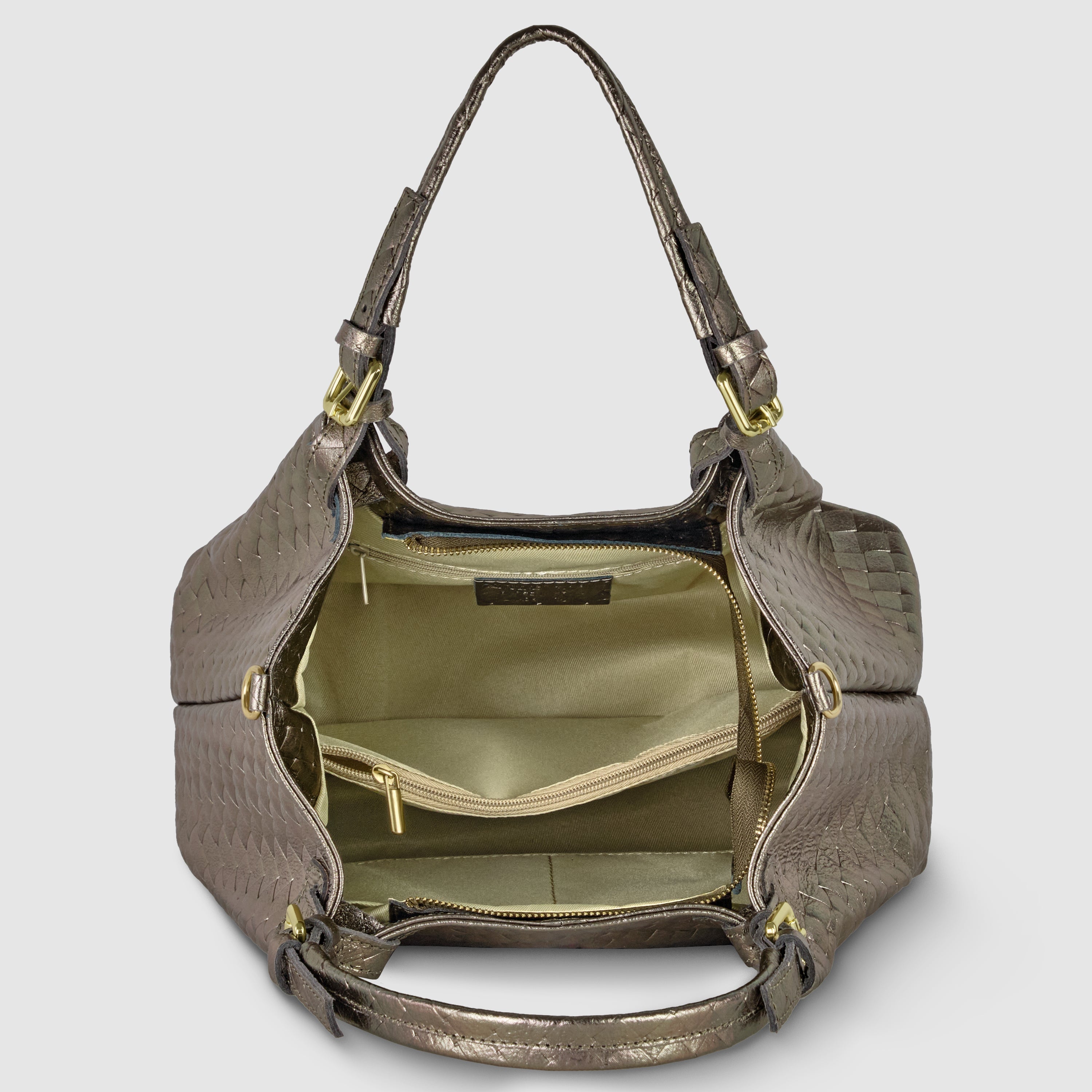 Italian Genuine Weave Metallic Suede Top-Handle Bag 112615