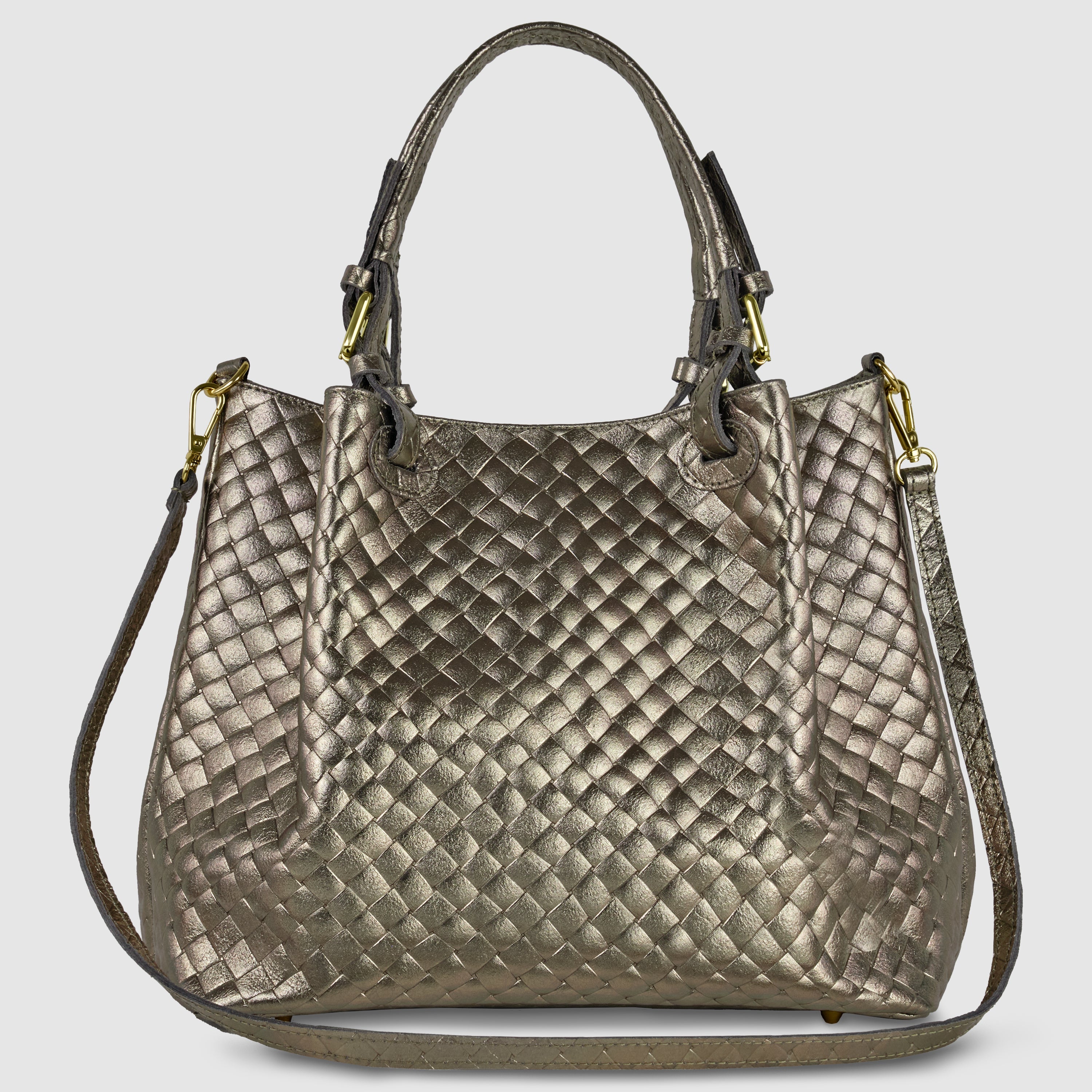 Italian Genuine Weave Metallic Suede Top-Handle Bag 112615