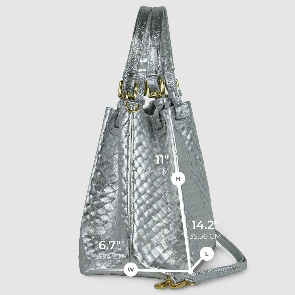 Italian Genuine Weave Metallic Suede Top-Handle Bag 112615