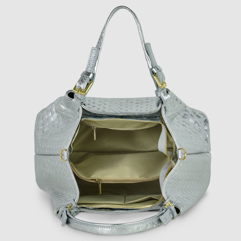 Italian Genuine Weave Metallic Suede Top-Handle Bag 112615