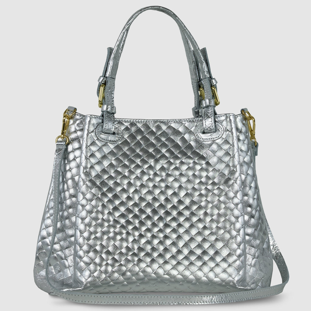 Italian Genuine Weave Metallic Suede Top-Handle Bag 112615