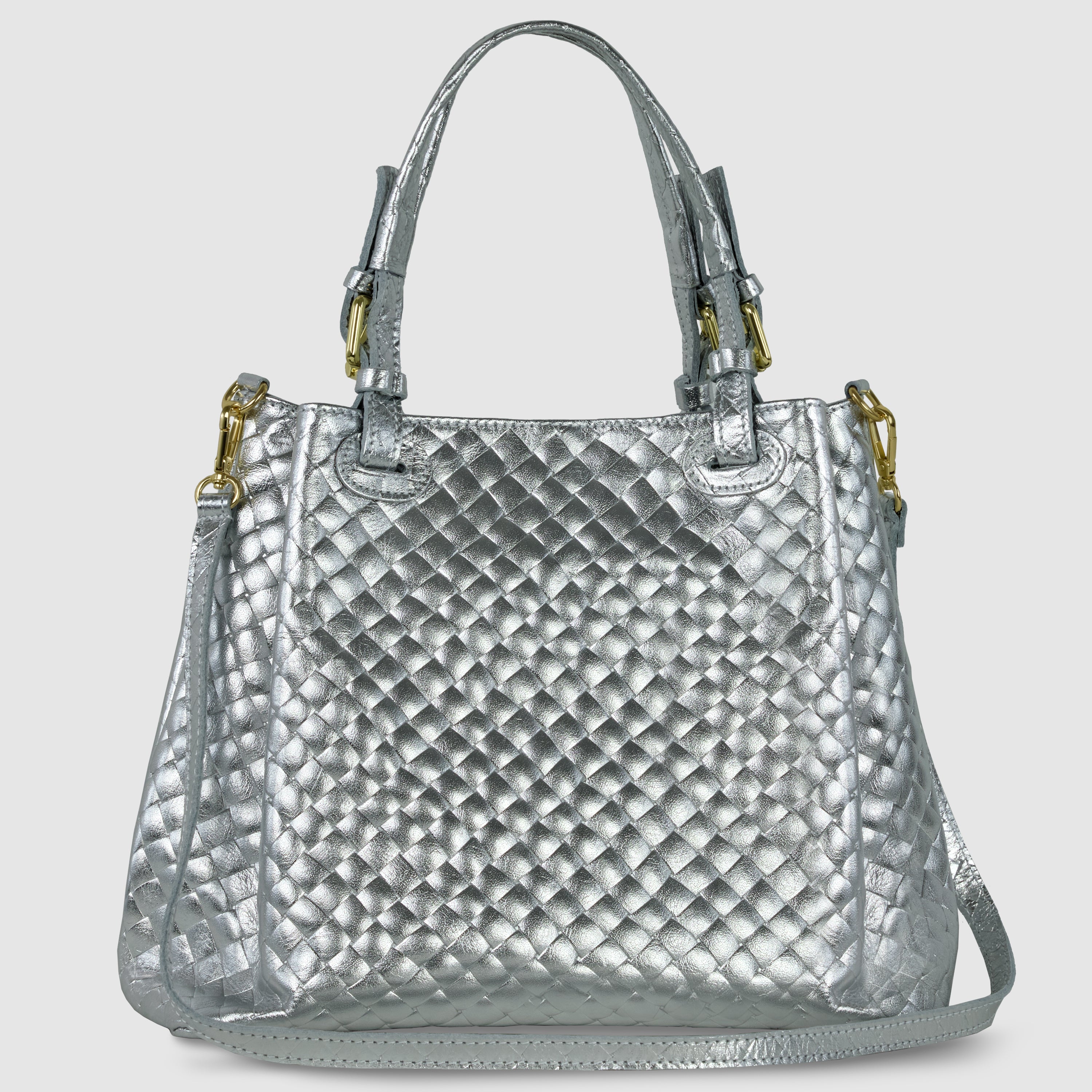 Italian Genuine Weave Metallic Suede Top-Handle Bag 112615