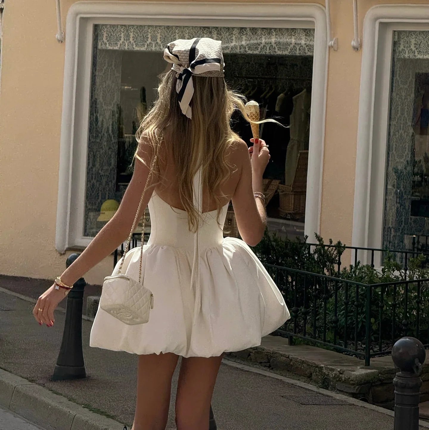 Tea Time White Puff Mini Dress