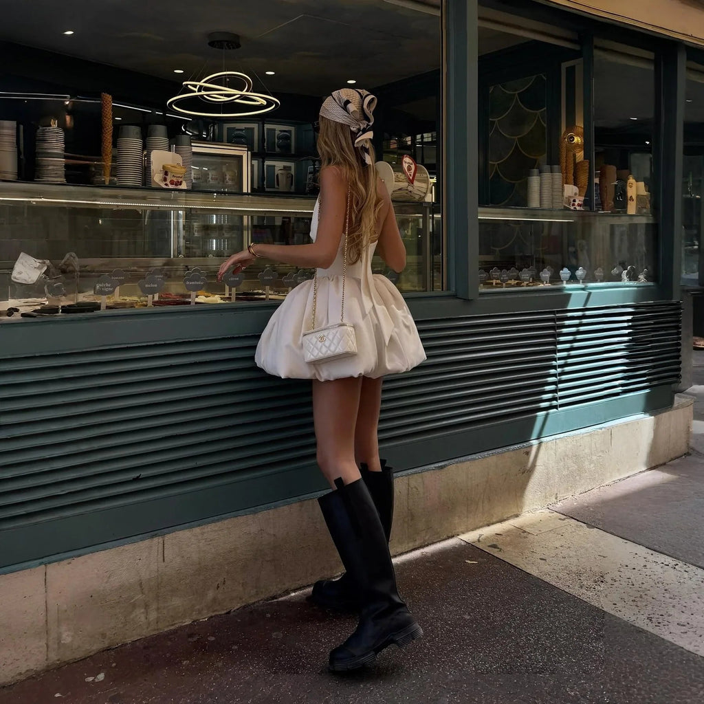 Tea Time White Puff Mini Dress