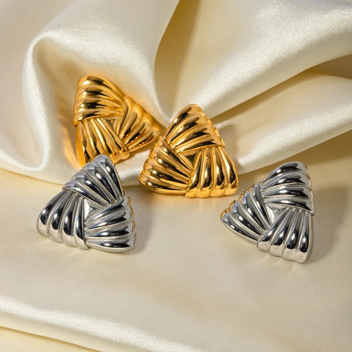 Texture Triangle Gold Earrings