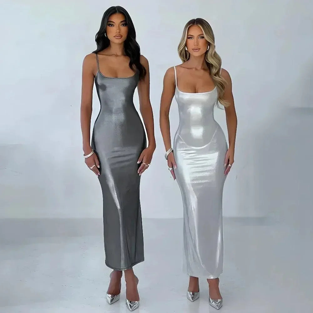 The Language Of Love Metallic Gray Maxi Dress