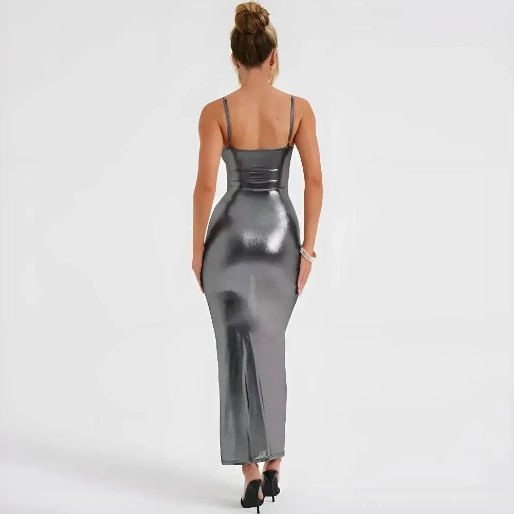 The Language Of Love Metallic Gray Maxi Dress