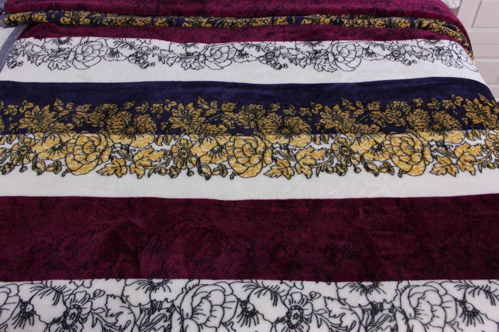 DaDa Bedding Botanical Floral Striped Carnations Mink Flannel Fleece Throw Blanket (XY9829)