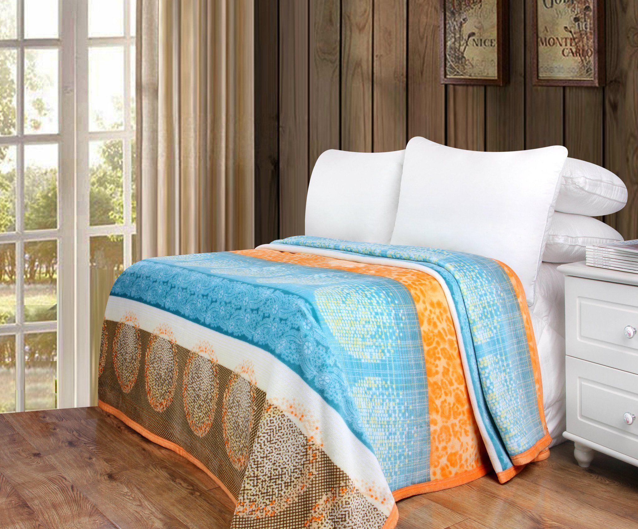 DaDa Bedding Papaya Beach Orange & Blue Reversible Soft Fleece Flannel Throw Blanket (XY9841)