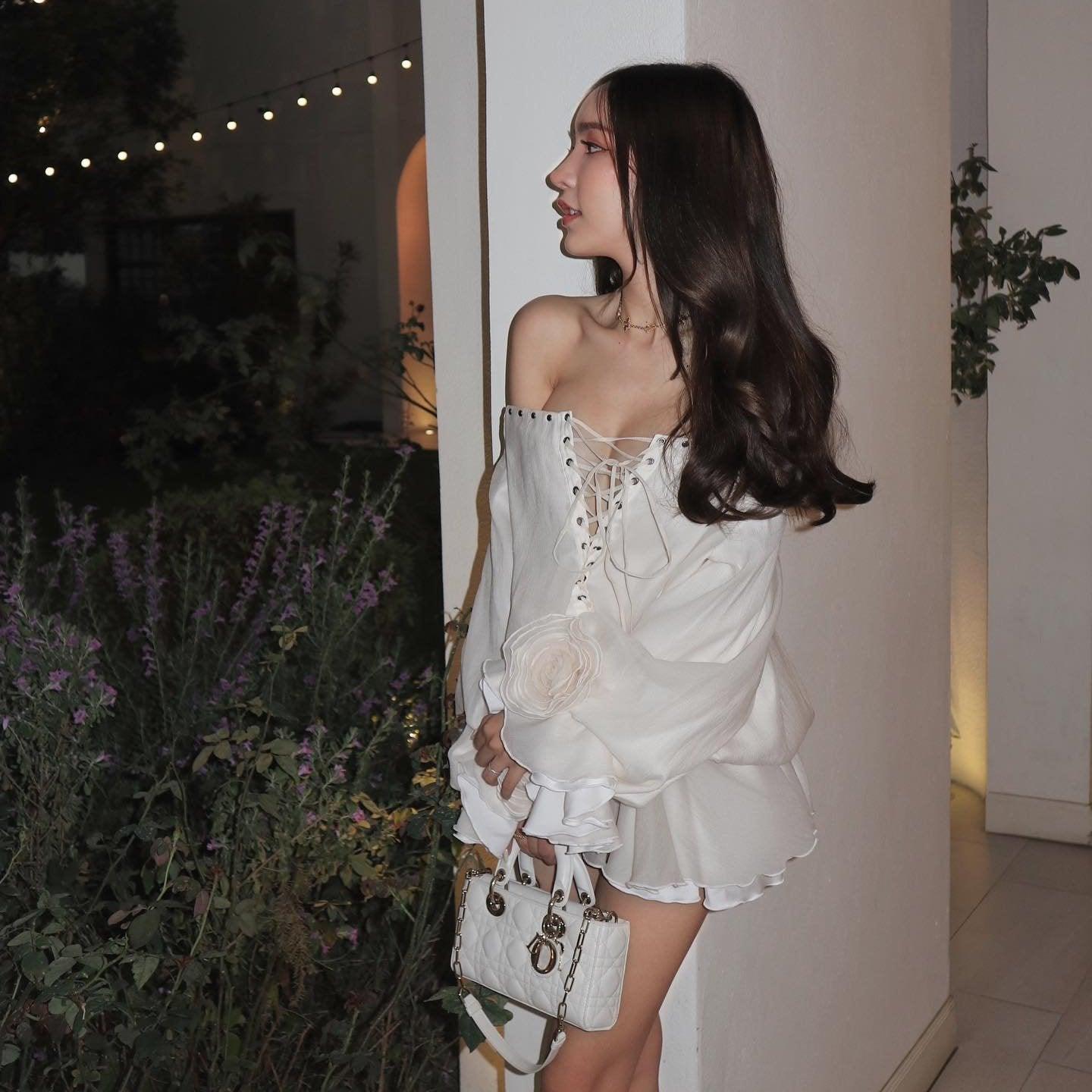 Tiffany Off Shoulder Lace Up White Mini Dress