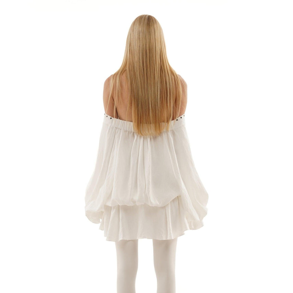 Tiffany Off Shoulder Lace Up White Mini Dress