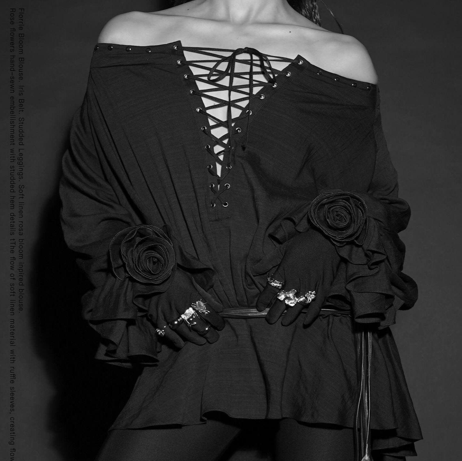Tiffany Off Shoulder Lace Up Black Mini Dress