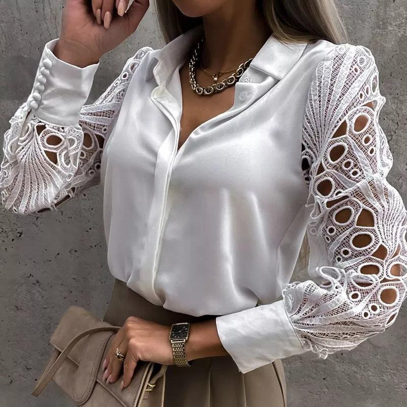 Timeless Beauty Lace Satin White Blouse