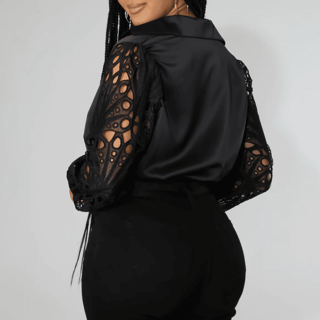 Timeless Beauty Lace Satin Black Blouse