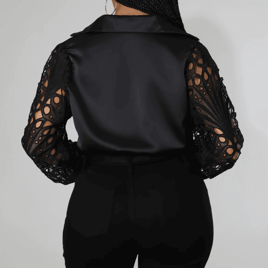 Timeless Beauty Lace Satin Black Blouse