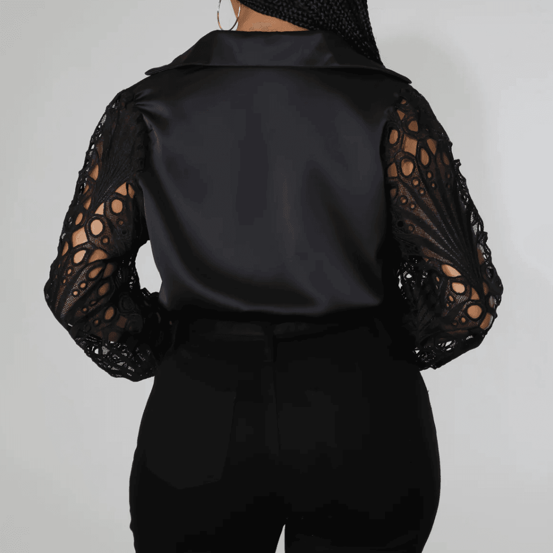 Timeless Beauty Lace Satin Black Blouse