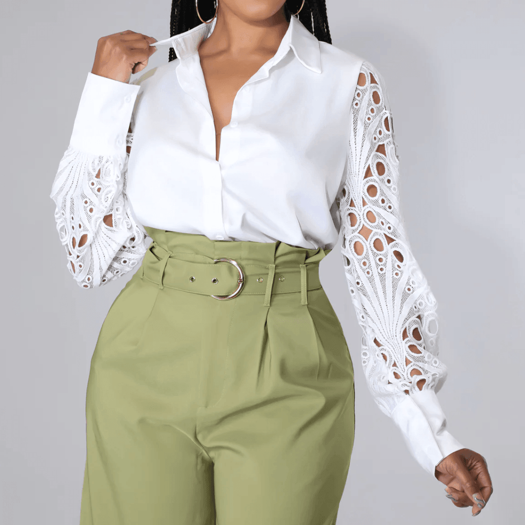 Timeless Beauty Lace Satin White Blouse