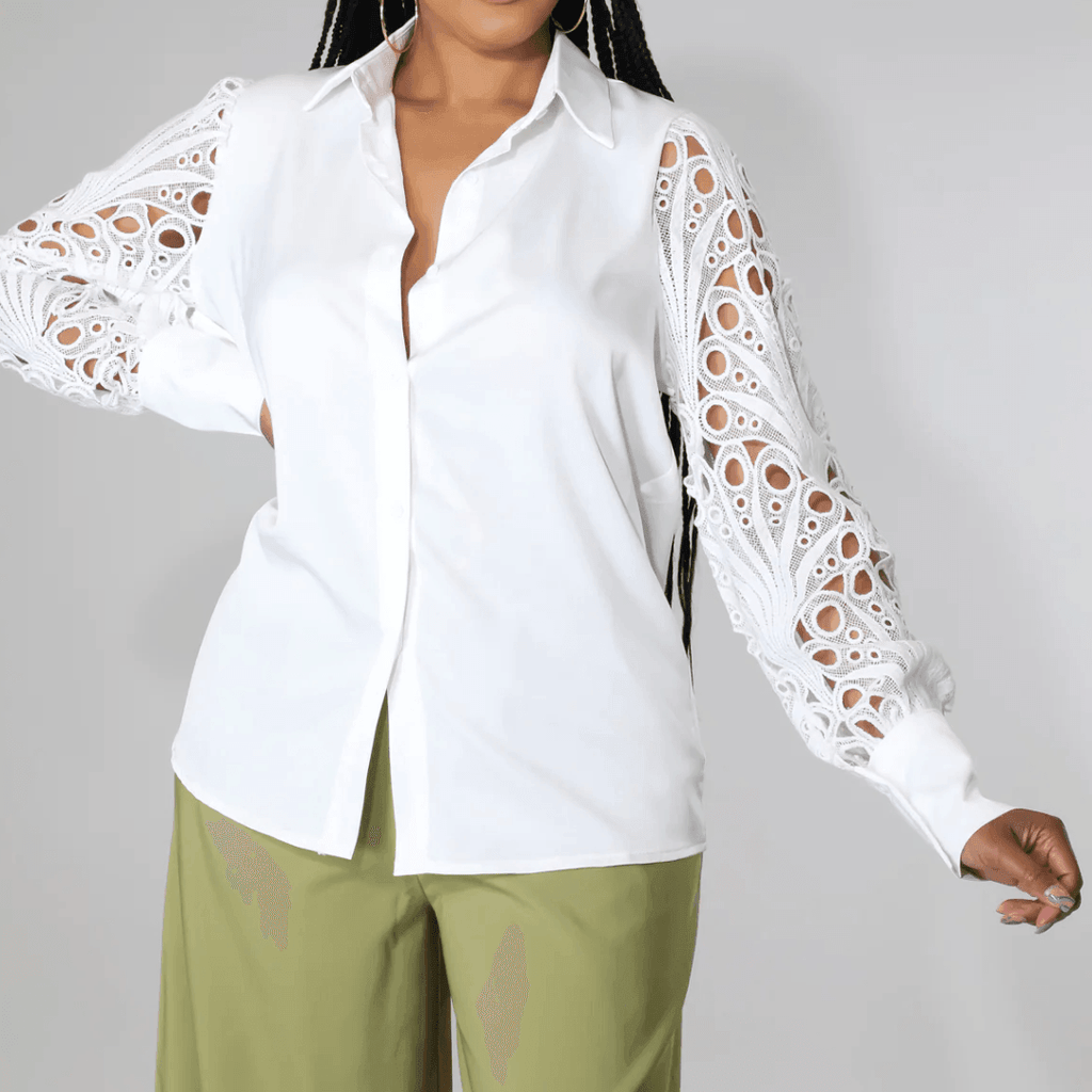Timeless Beauty Lace Satin White Blouse