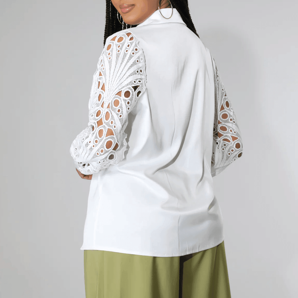 Timeless Beauty Lace Satin White Blouse