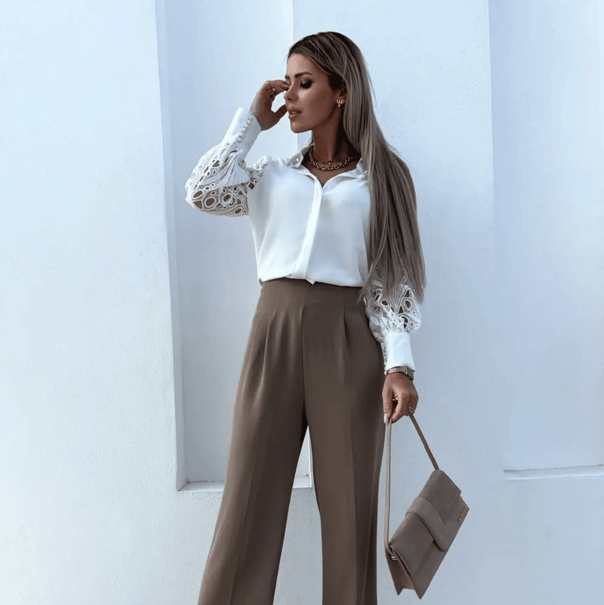 Timeless Beauty Lace Satin White Blouse