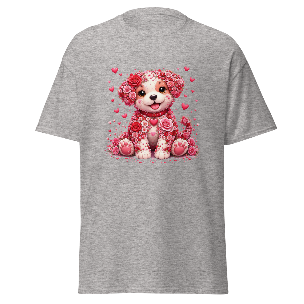 Floral Puppy Valentine T-Shirt – Cute Unisex Graphic Tee