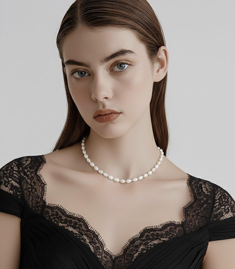 PT801G B.Tiff Gold Beads Interlaced Pearl Necklace