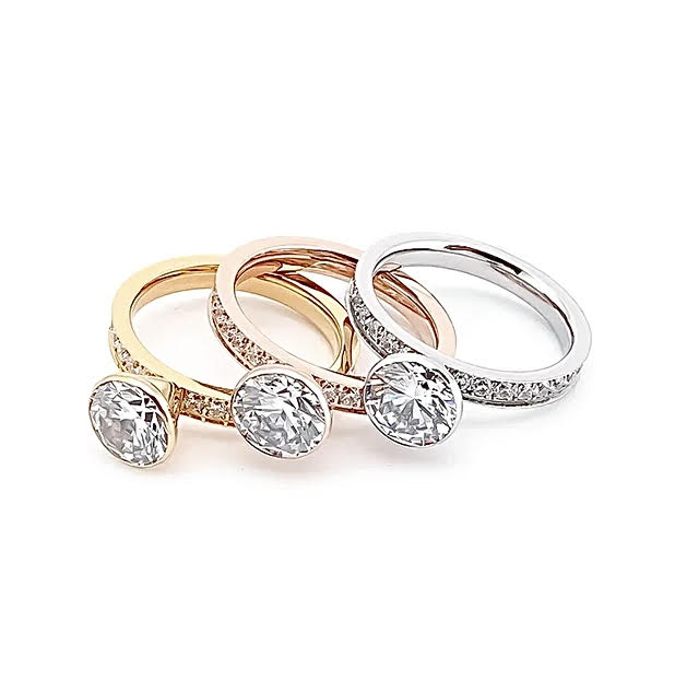 RG112RG B.Tiff Rose Gold 2 ct Solitaire Pave Engagement Ring [Thin Band]