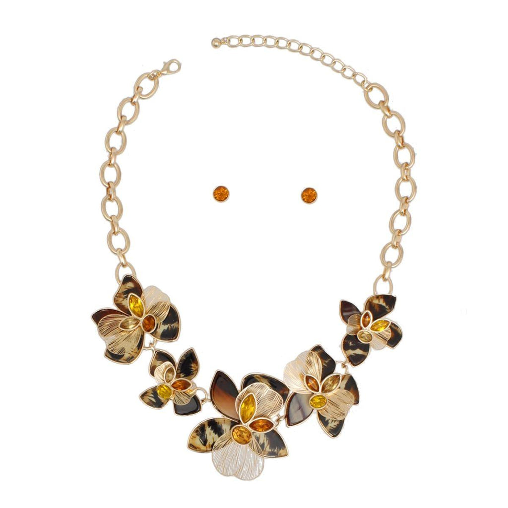 Collar Leopard Die Cut Gold Flower Artisan Necklace