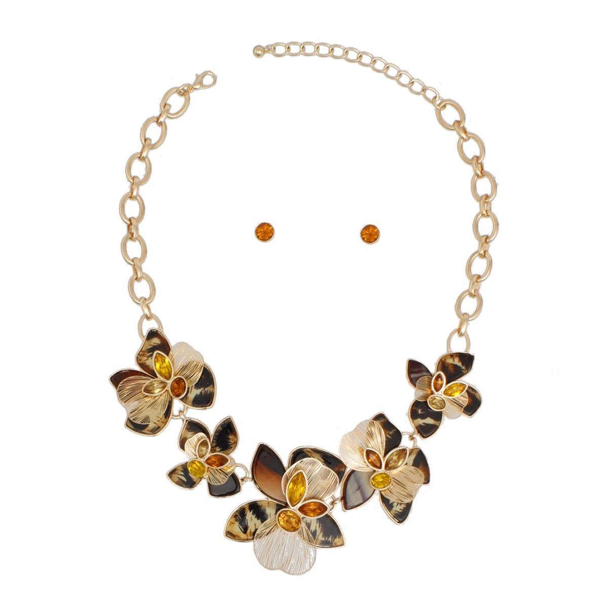 Collar Leopard Die Cut Gold Flower Artisan Necklace
