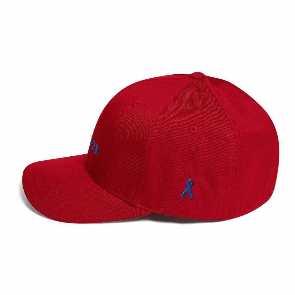 Warrior & Colon Cancer Awareness Fitted Twill Baseball Hat with Dark Blue Ribbon