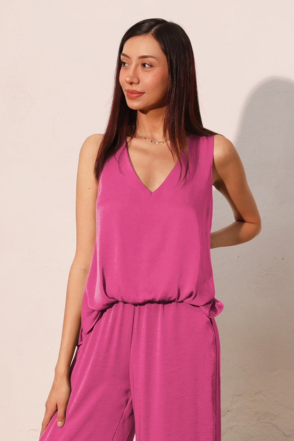 Washed Poly Silk Front Tucked Top