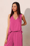 Washed Poly Silk Front Tucked Top