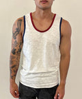 Independence Tank (White with wine red and navy trim) 100% USA COTTON