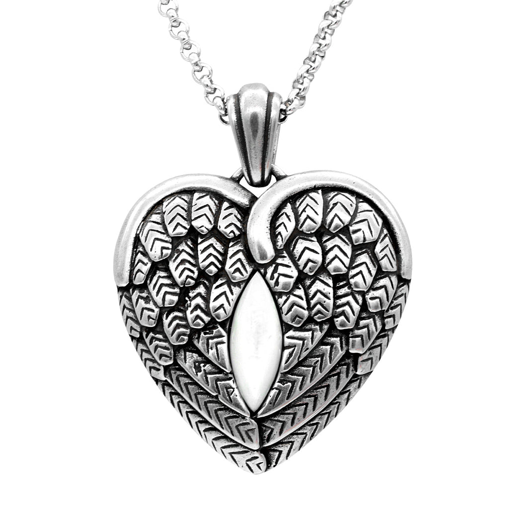 Winged Heart Mother Pearl Pendant Necklace For Women