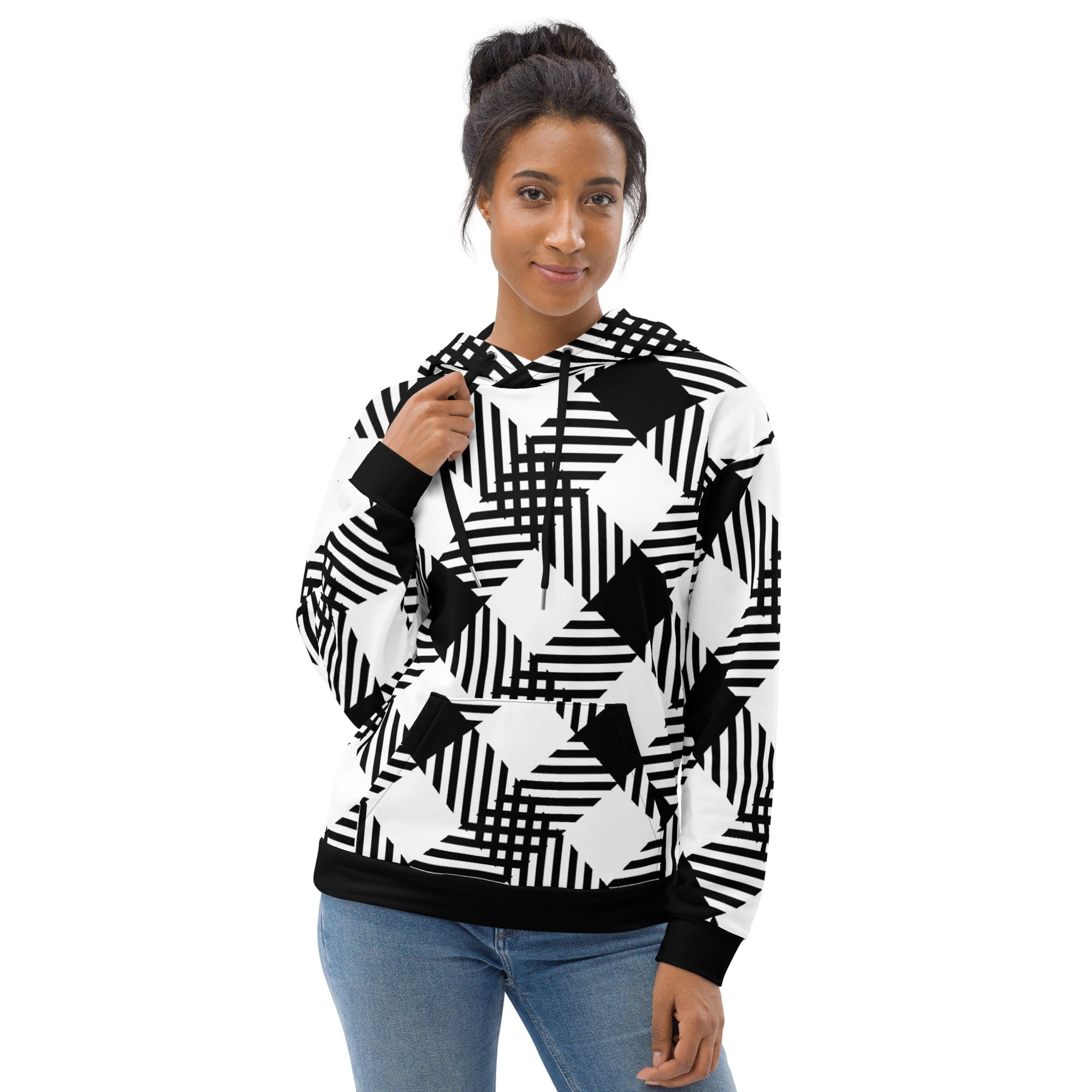 Womens Graphic Hoodie - Black and White Plaid Print