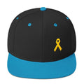 Yellow Awareness Ribbon Flat Brim Snapback Hat for Sarcoma, Suicide Prevention & Military Causes