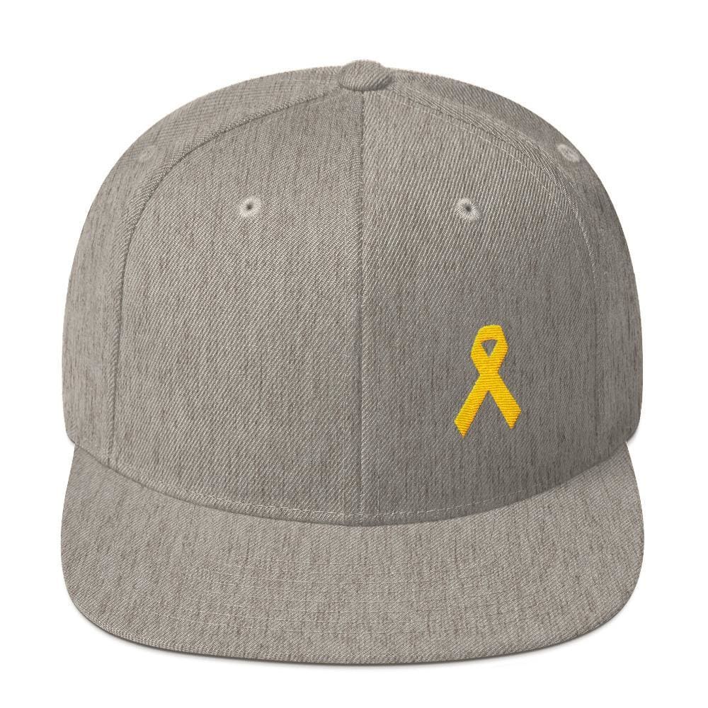 Yellow Awareness Ribbon Flat Brim Snapback Hat for Sarcoma, Suicide Prevention & Military Causes
