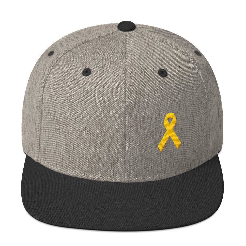 Yellow Awareness Ribbon Flat Brim Snapback Hat for Sarcoma, Suicide Prevention & Military Causes
