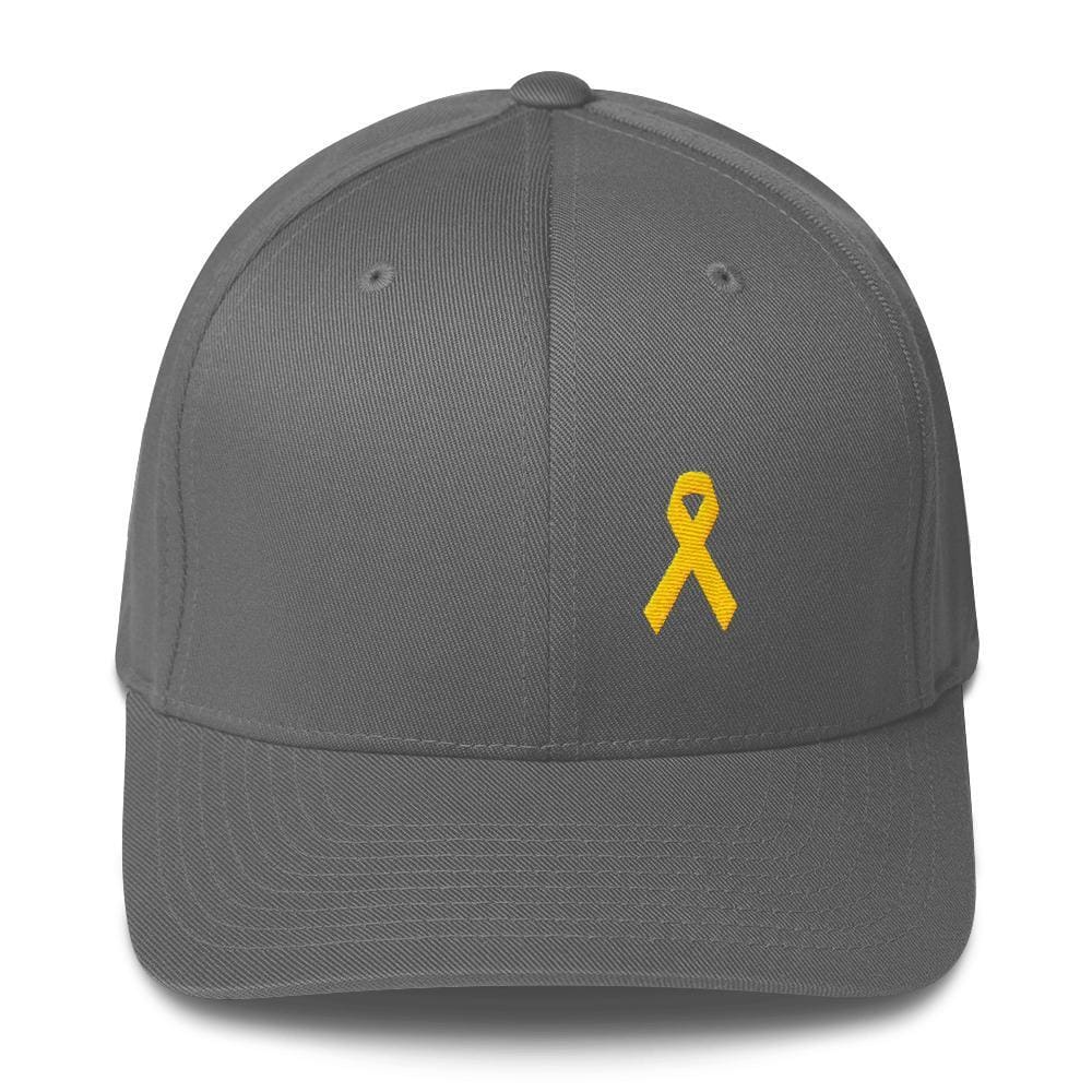 Yellow Ribbon Twill Fitted Hat for Sarcoma Awareness, Military Causes, and Suicide Prevention