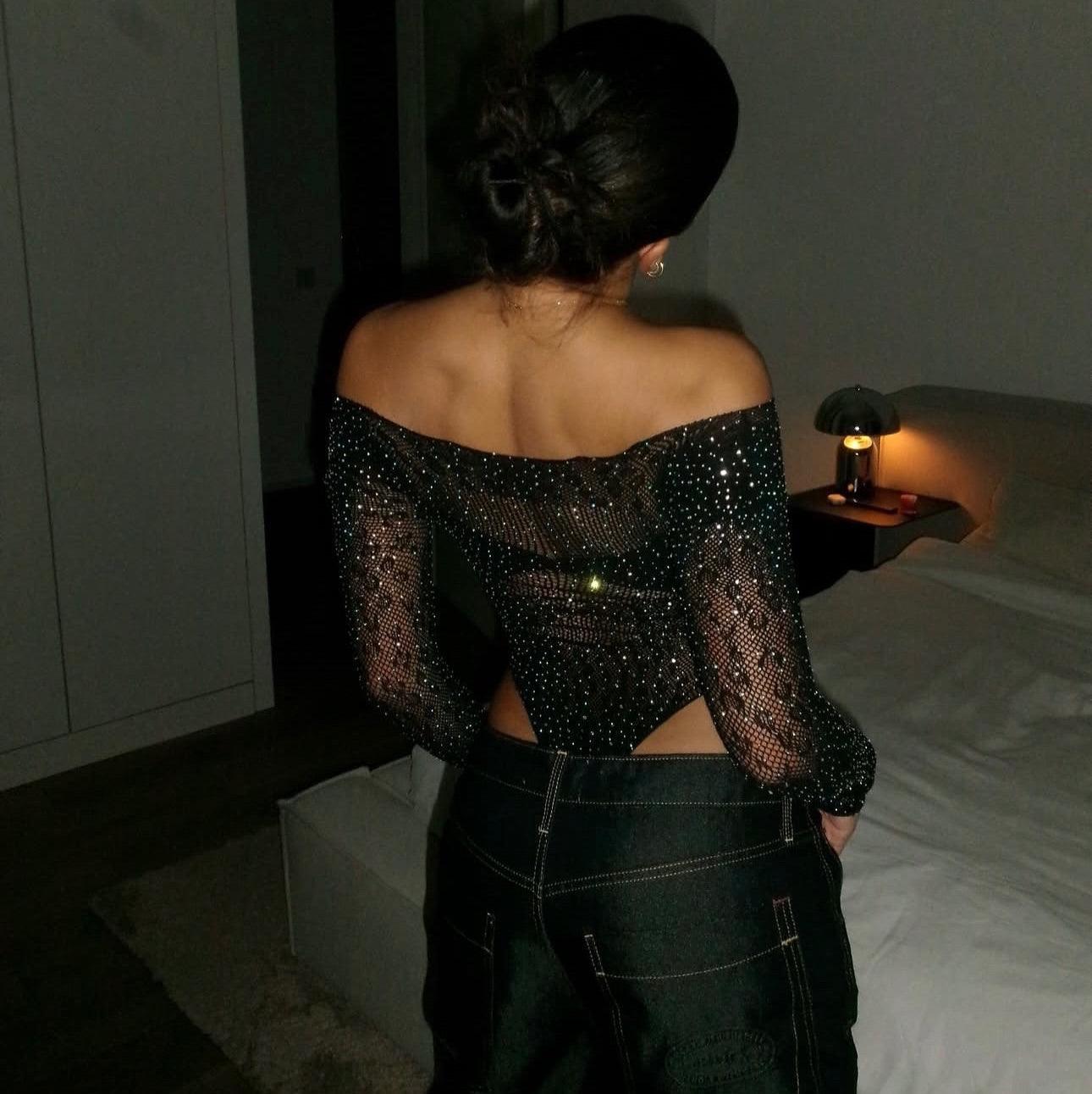 You're A Problem Cheetah Rhinestone Embellished Black Bodysuit