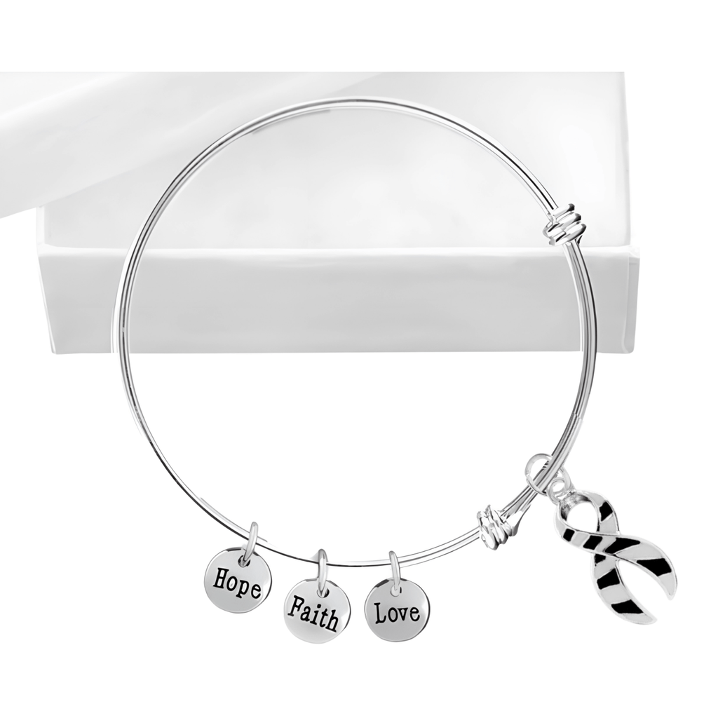 Zebra Print Ribbon Awareness Charm Retractable Bracelets