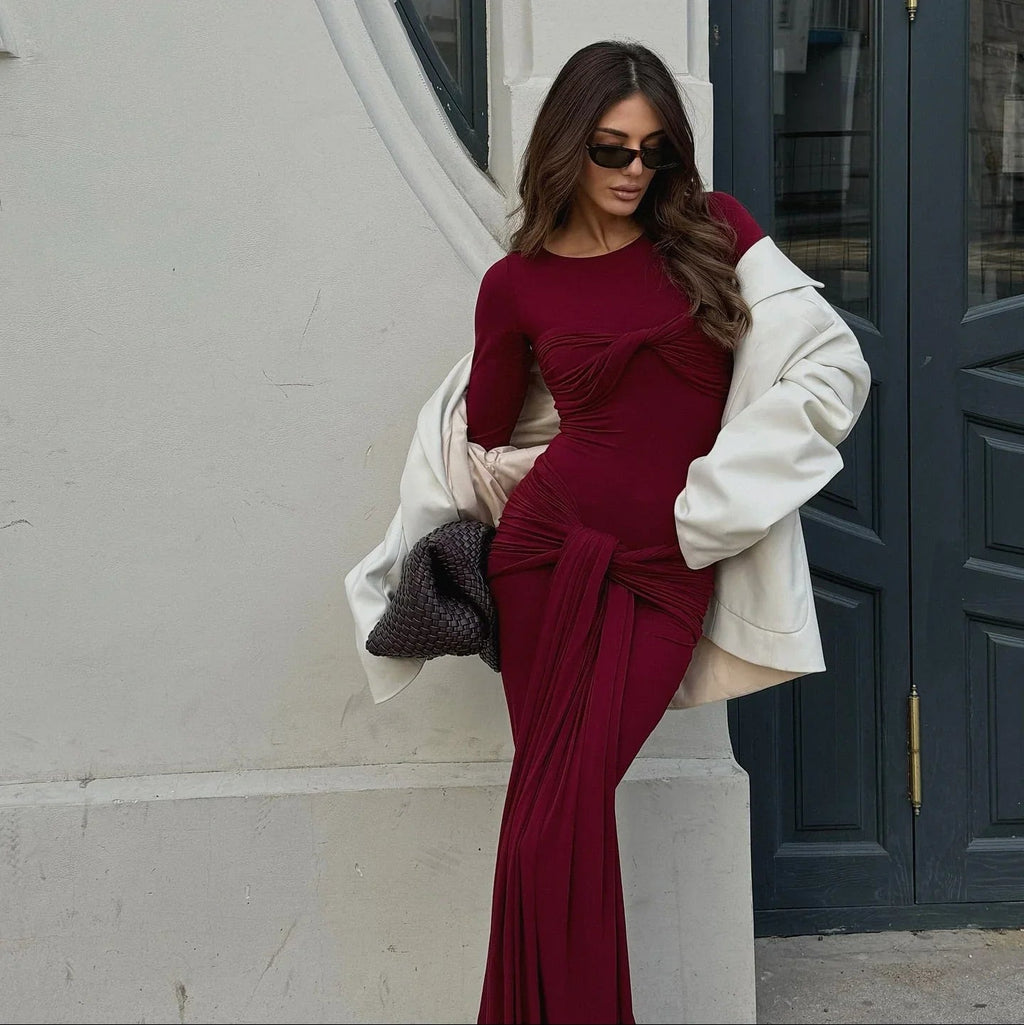 Zola Twist Detail Burgundy Maxi Dress