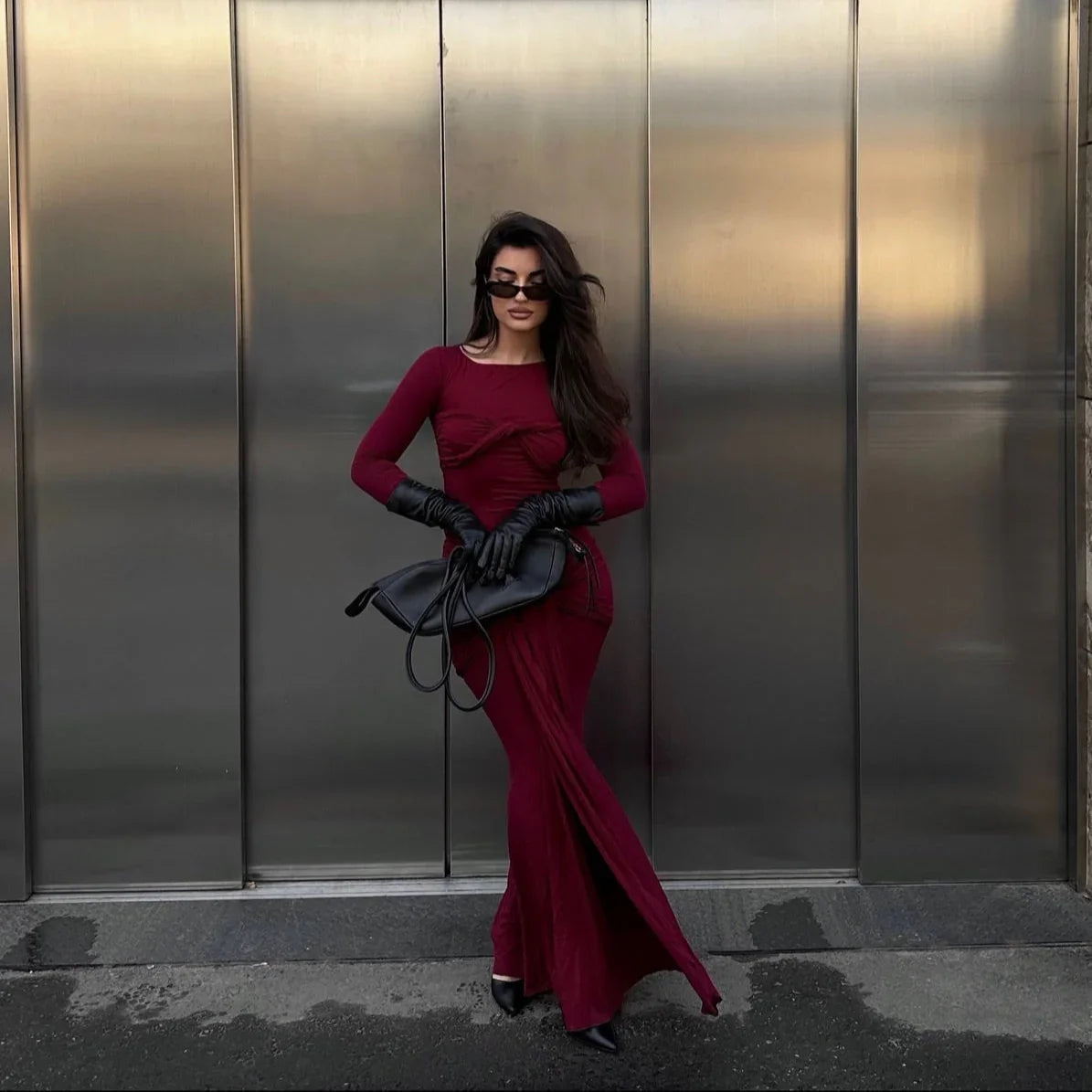 Zola Twist Detail Burgundy Maxi Dress