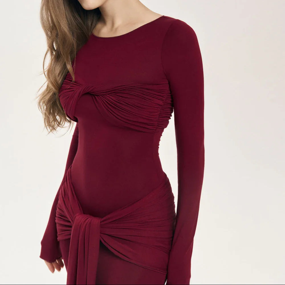 Zola Twist Detail Burgundy Maxi Dress