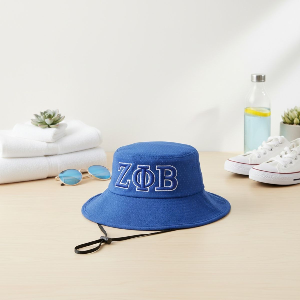 Bucket Hat Blue Mesh Embroidered Sorority Stylish Casual Accessory