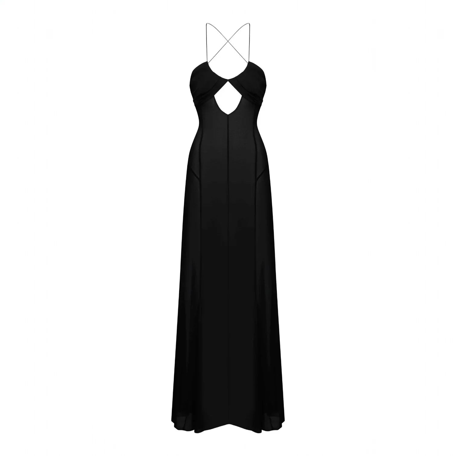 Zuma Mesh Cutout Lace Up Black Maxi Dress